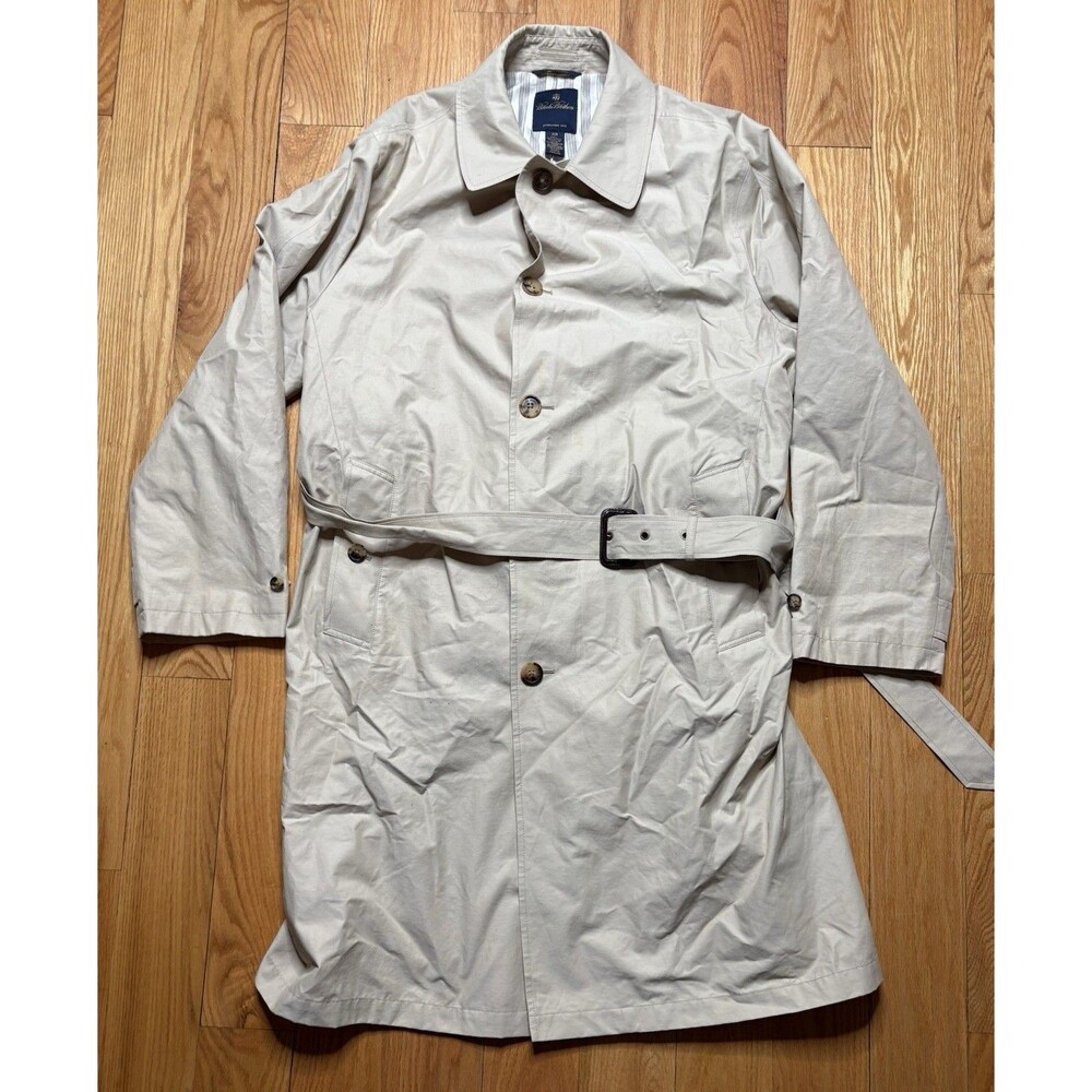 Brooks Brothers Coat Mens 46R Beige Trench Classic Button Front Tan Lined